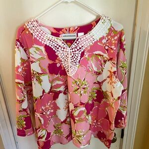 Alfred Dunner Pink and Green Floral Top
